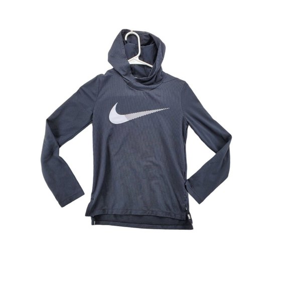 Nike Other - NIKE Dri Fit Shirt Unisex Kids Long Sleeve Hooded High Neck Pullover Black Med.